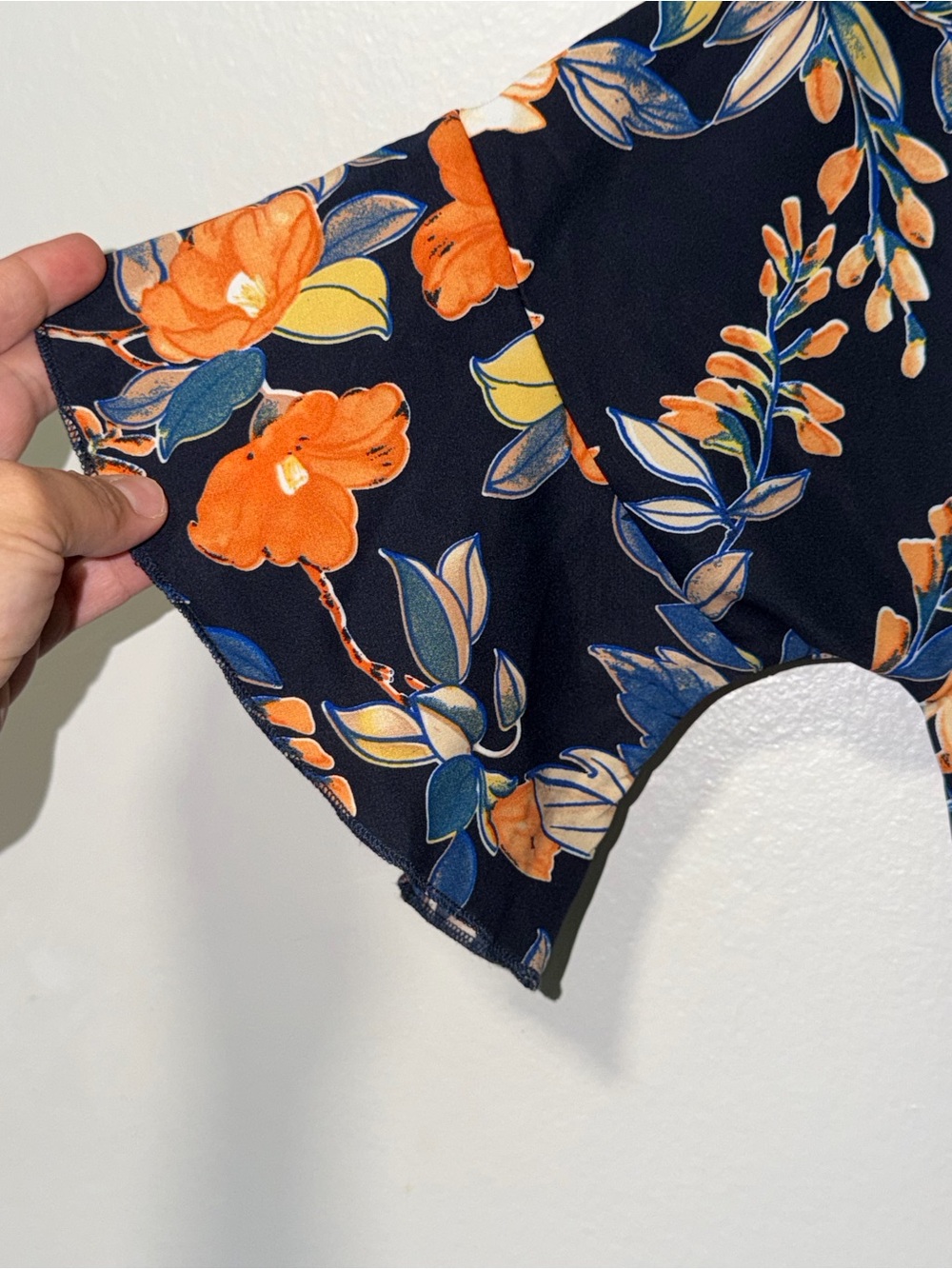 SHEIN Navy Floral Off-Shoulder Jumpsuit with Orange Blooms - Picture 5 of 8